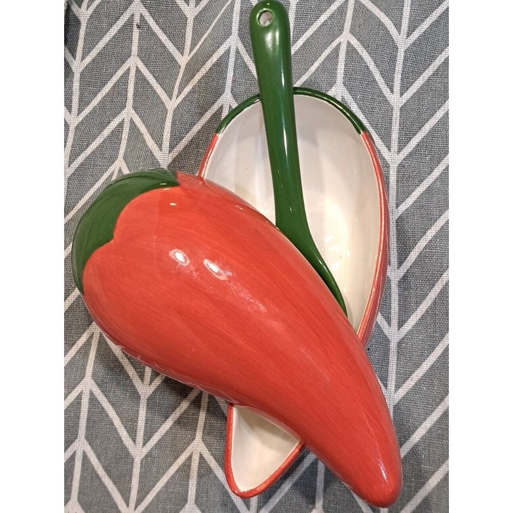 Ceramic Red Pepper Salsa Bowl with Spoon